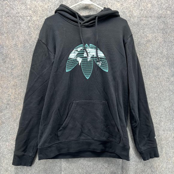 Adidas Sweater Men Medium Adult Black Hoodie Sweatshirt Pullover Trefoil Fleece - Picture 1 of 14